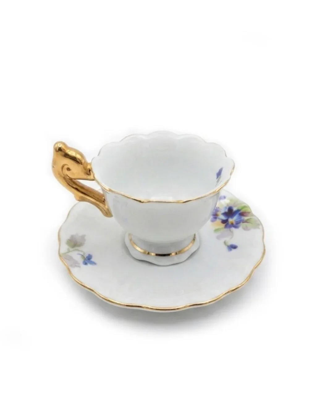 Vintage Occupied Japan Hand Painted Miniature Teacup & Saucer Set Violets